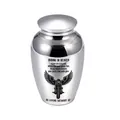 Small silver motorcycle cremation urn memorial for human pet ashes riding in heaven - Motorcycle Memorial Style (10223) / Silver Jar 65x45mm