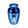 Blue polished aluminum cremation urn with motorcycle angel engraving for loving memory - 65x45mm / Blue