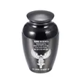 Black memorial cremation urn with motorcycle design and engraved 'Riding in Heaven' text - Motorcycle Memorial Style (10223) / Black Jar 65x45mm