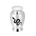 Small silver aluminum cremation urn with black snake design, keepsake for pets or humans, 70x45mm - 70x45mm / Silver