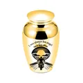 Small golden aluminum cremation urn with biker angel design for pet or human ashes - 65x45mm / Gold