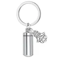 Portachiavi urna cineraria in acciaio inox con ciondolo decorativo Mano di Fatima. - Portachiavi Con Cilindro e Mano di Fatima / 11x28mm / Argento
