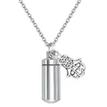 Collana per ceneri in acciaio inossidabile con ciondolo a cilindro e mano di Fatima - Collana Con Pendente a Cilindro e Mano di Fatima / 11x28mm / Argento