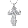 Silver deer antler cross cremation urn pendant necklace for men and pet memorial - Silver