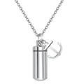 Minimalist stainless steel cremation urn necklace with polished silver anchor charm - Necklace Style / 11*28mm / Silver Cylinder with Anchor Pendant