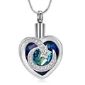 Élégant pendentif de crémation en cœur avec lune, étoile et cristal bleu sur une chaîne - Pendentif Lune Cœur Bleu
