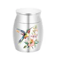 Small silver aluminum pet cremation urn featuring a colorful hummingbird design - 30x40mm / Silver