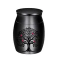 Kleine schwarze Gedenkurne für Tierhaare mit Baum des Lebens und roten Vögeln Design - Kleine Urne / Schwarz