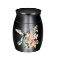 Black aluminum pet cremation urn with vibrant hummingbird and floral pattern - 30x40mm / Black