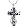 Silver antler cross cremation urn necklace for ashes, stainless steel men's pendant - Silver Black