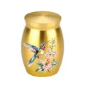 Small golden pet cremation urn with hummingbird and flower pattern. - 30x40mm / Gold