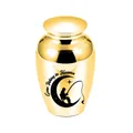 Golden aluminum alloy cremation urn featuring Gone Fishing in Heaven engraving and fisherman detail. - 65x45mm / Gold