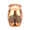 Dekorative Tierurne aus Edelstahl in Roségold mit Lebensbaum und roten Vögeln - Kleine Urne / Roségold