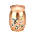 Elegant rose gold aluminum pet cremation urn featuring a hummingbird and flower design - 30x40mm / Rose Gold