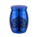 Blau metallic 30x40mm Urne mit Lebensbaum-Design und roten Kardinalvögeln als Andenken - Kleine Urne / Blau