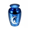Blue aluminum alloy pet cremation urn featuring a 'Gone Fishing in Heaven' theme design - 65x45mm / Blue