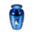 Small blue metallic cremation urn featuring fisherman and memorial heaven quote - 65x45mm / Blue