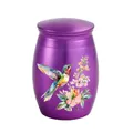 Elegant purple aluminum pet cremation urn with colorful hummingbird and flower pattern - 30x40mm / Purple