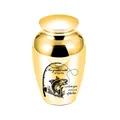 Macro view of the fishing theme engraving on a gold polished memorial cremation urn - 65x45mm / Gold