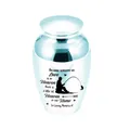 Small silver memorial cremation urn for human or pet ashes with fisherman design - 65x45mm / Sky Blue