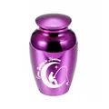 Large purple aluminum pet cremation urn with moon fishing design engraving motif - 65x45mm / Purple