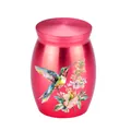 Red aluminum alloy pet cremation urn featuring hummingbird and floral illustration - 30x40mm / Red