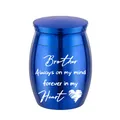 Small blue aluminum alloy memorial cremation urn with Brother heart engraving for ashes - 30x40mm / Blue