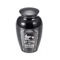 Polished black small metal keepsake urn with fishing grandpa graphic for memorial - 65x45mm / Black