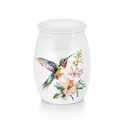 Elegant white aluminum keepsake urn for pet ashes with hummingbird floral print - 30x40mm / White