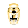 Urna cineraria dorata con design 'Fishing in Heaven' per animali o esseri umani - 65x45mm / Oro