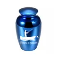Elegante urna cineraria blu metallizzato con design Fishing in Heaven per animali - 65x45mm / Blu