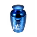 Elegant blue metal commemorative cremation urn with fishing theme for pet or human ashes - 65x45mm / Blue