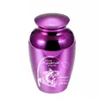 Elegant purple metallic cremation memorial urn with fishing motif and loving quote - 65x45mm / Purple