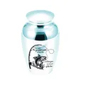 Light blue metallic cremation urn featuring a fishing theme and heartfelt quote. - 65x45mm / Sky Blue