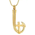 Gedenkhalskette für Asche aus vergoldetem Edelstahl mit Fischhaken und Kreuzanhänger - Gold Angelhaken Kreuz Anhänger / Gold