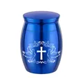 Blue aluminum alloy mini cremation urn with white cross and dove engraving 40x30mm - 30x40mm / Blue