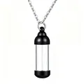 Cremation urn necklace for pet human ashes with black and transparent cylinder pendant - Cylindrical Glass Tube Pendant / Black