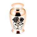 Elegant rose gold alloy memorial cremation urn with black rose engraving for pets - 70x45mm / Rose Gold