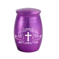 Small purple aluminum alloy cremation urn with white cross and dove pattern for ashes - 30x40mm / Purple