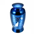 Polished blue metallic memorial urn for pet cat ashes with heart touching quote - 70x45mm / Blue