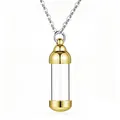 Memorial cremation pendant necklace with a transparent glass capsule for ashes - Cylindrical Glass Tube Pendant / Gold