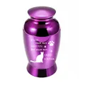 Purple metallic pet cremation urn for cats with engraved memorial quote and silhouette - 70x45mm / Purple