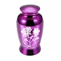 Purple alloy cremation urn with rose engraving for human or pet ashes, 70x45mm - 70x45mm / Purple