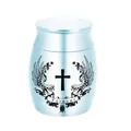 Kleiner blauer Haustier-Urne aus Aluminium mit Kreuz und Engelsflügeln - 30x40mm / Himmelblau