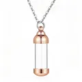 Elegant rose gold and transparent glass cylinder cremation urn necklace for memorial - Cylindrical Glass Tube Pendant / Rose Gold