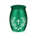 Kleiner grüner Tierurnenbehälter aus Aluminiumlegierung mit Kreuz- und Forever-Gravur - 30x40mm / Grün