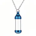 Blue memorial urn necklace for ashes, transparent cylinder pendant jewelry for pets. - Cylindrical Glass Tube Pendant / Blue