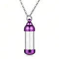 Purple memorial urn necklace for ashes with a transparent cylindrical glass pendant - Cylindrical Glass Tube Pendant / Purple