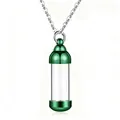 Green and transparent cylindrical cremation urn necklace for ashes or hair memento - Cylindrical Glass Tube Pendant / Green