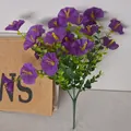 Vibrant artificial purple morning glory bouquet with eucalyptus stems for home decor. - 7 Prongs Eucalyptus Morning Glory (7叉尤加利牵牛花) / Purple